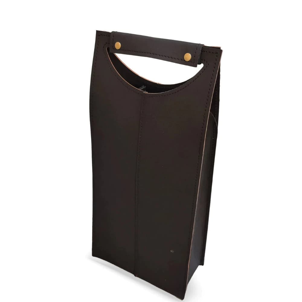 Porta Vinho de Couro Sintético Marrom 2 Garrafas 20x10x40cm