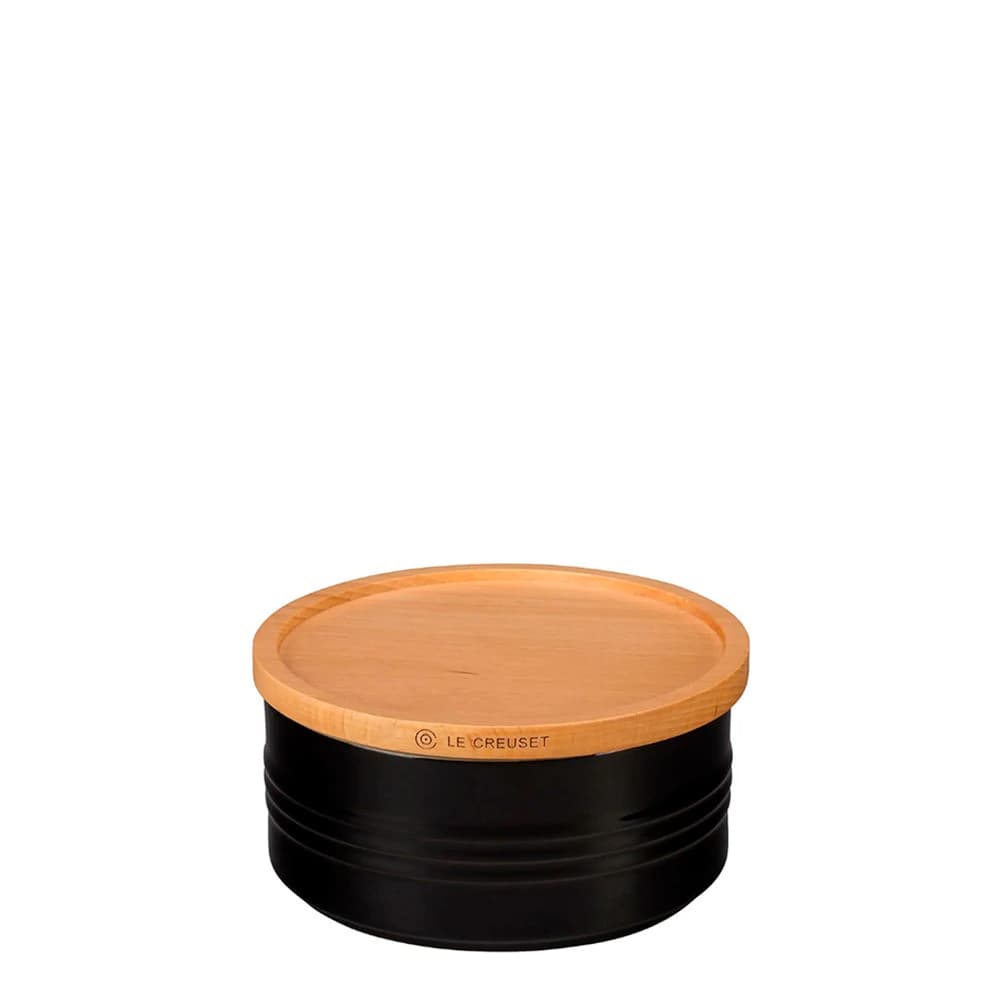 Pote de Cerâmica com Tampa de Bambu Le Creuset Black Onyx 420ml