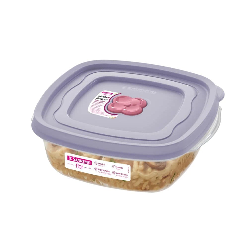 Pote de Plástico Quadrado Flor 920mL - Sanremo