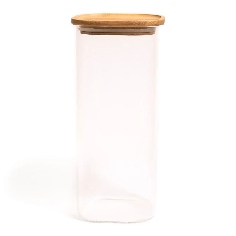 Pote de Vidro Quadrado Empilhável com Tampa De Bambu 1,9l - Oikos