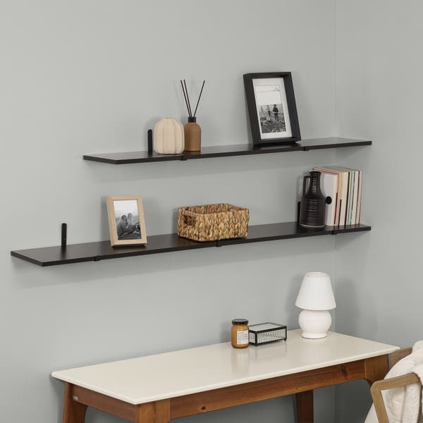 Prateleira de Madeira MDP Preta 150x20cm Decoração Spaceo
