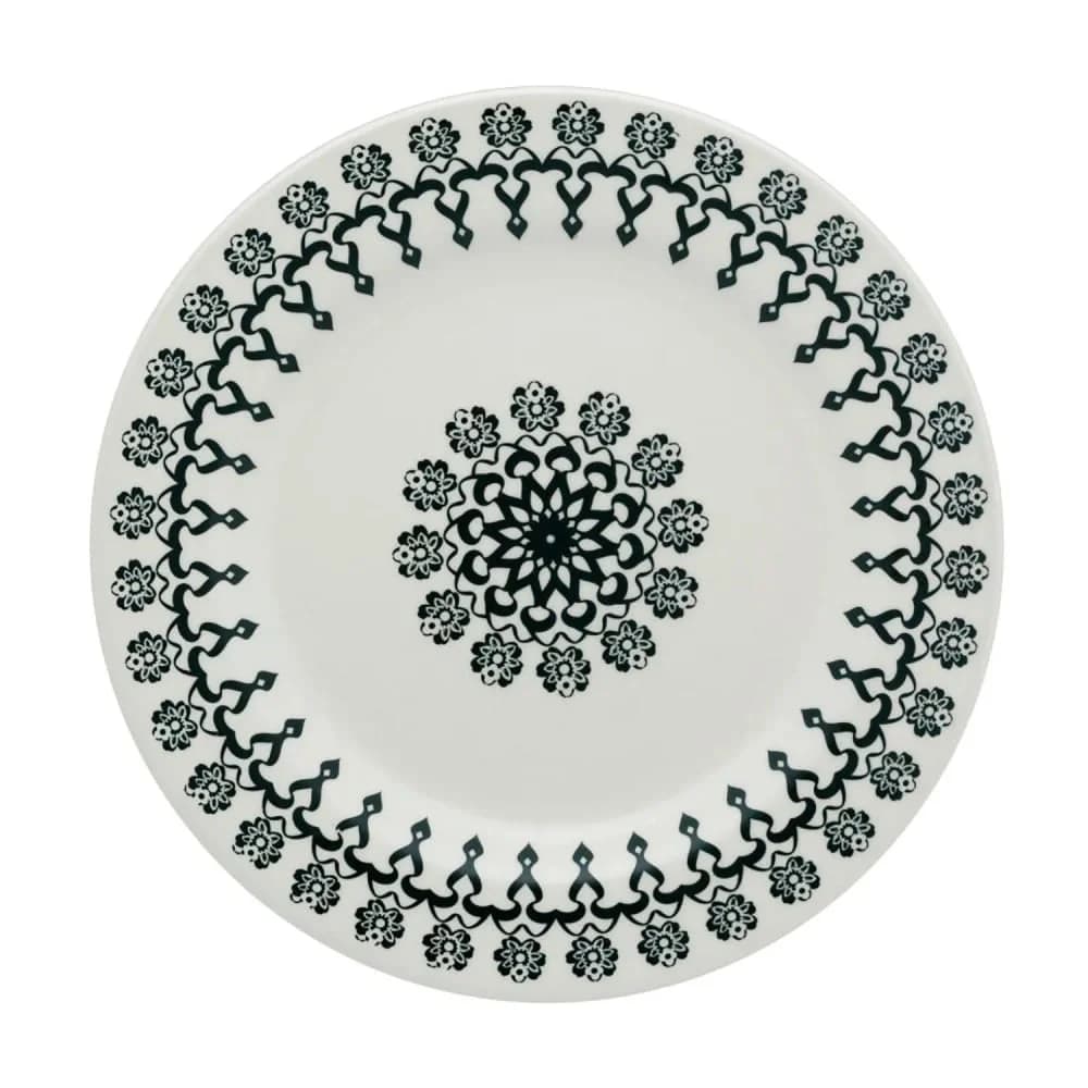 Prato de Cerâmica Folk Preto e Branco — Raso 24cm - Oxford