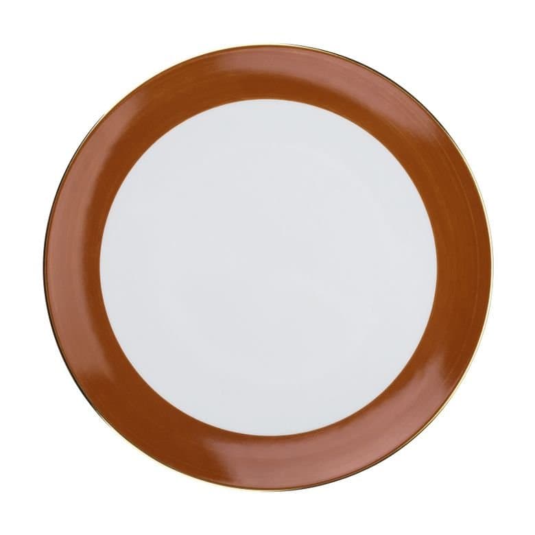 Prato Raso Branco com Borda Pintada e Filete de Ouro 6 Peças - Mameg