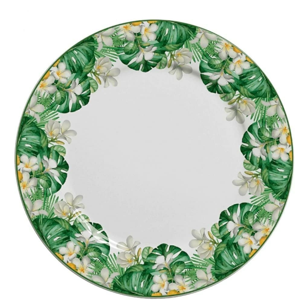 Prato Raso de Cerâmica Macaw Verde e Branco 27cm 6pçs