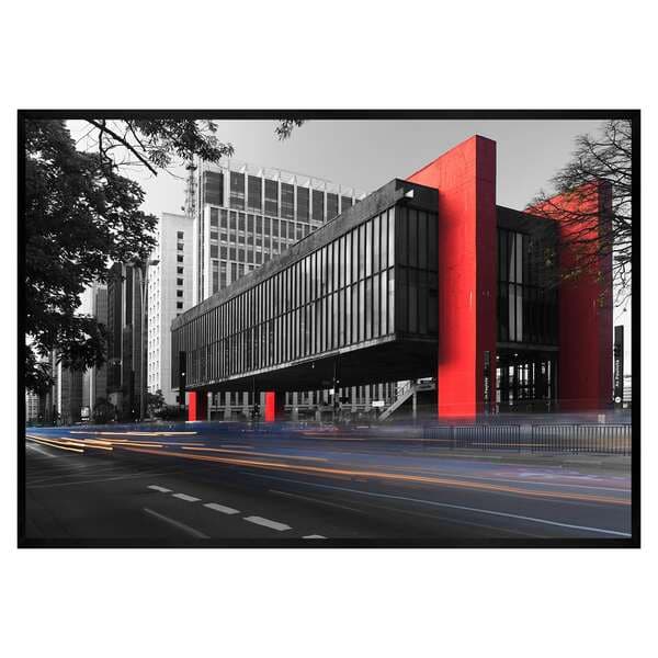 Quadro Decorativo Cidade MASP com Moldura Preta Retangular 120x80cm