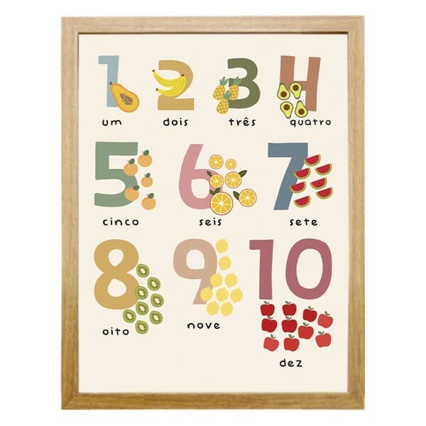 Quadro Decorativo Infantil Números com Moldura Freijó 30x40cm