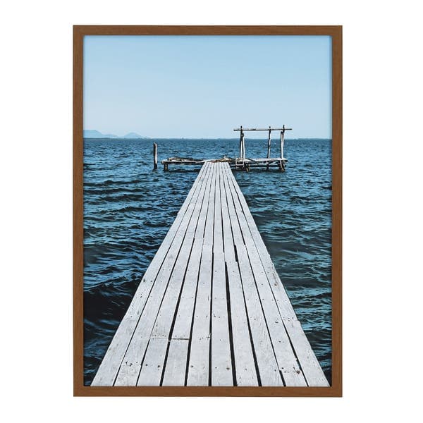 Quadro Decorativo Paisagem Mar e Barco com Moldura Freijó 70x50cm