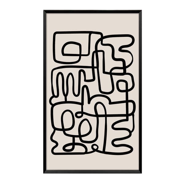 Quadro Linhas Abstratas Preto com Vidro 60x100cm Arte Própria