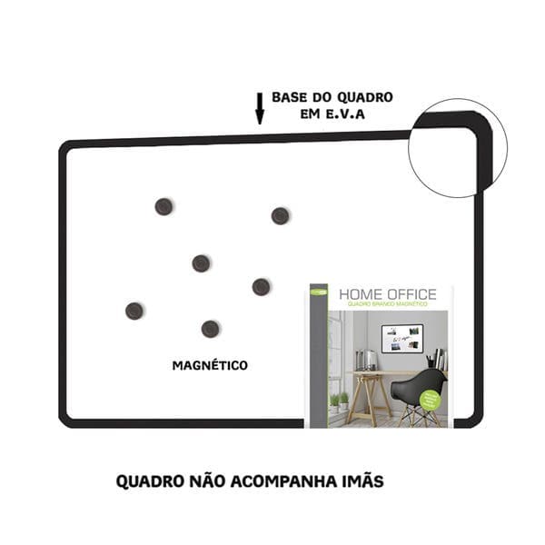 Quadro Lousa Branco Magnético com Moldura EVA Preta 45x60cm
