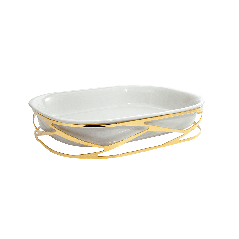 Refratário com Suporte Trama Riva Ouro e Porcelana 37 cm