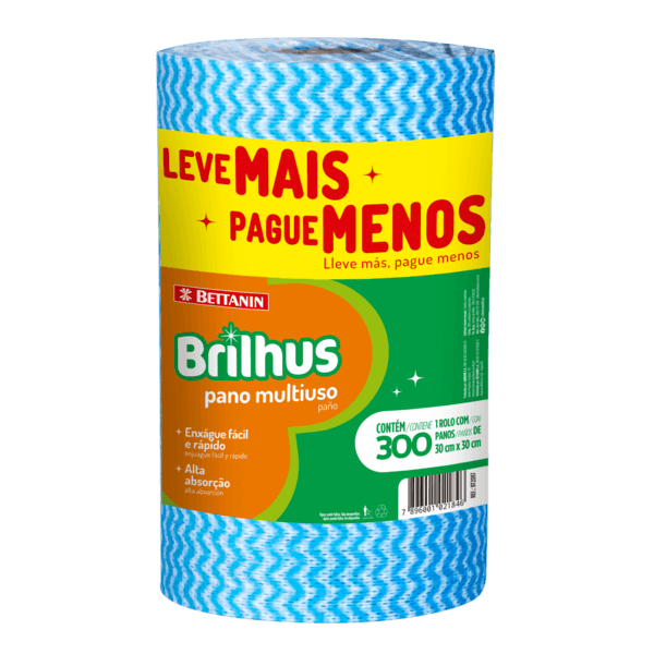 Rolo de Pano Multiuso Azul Poliester 300 Unidades Brilhus