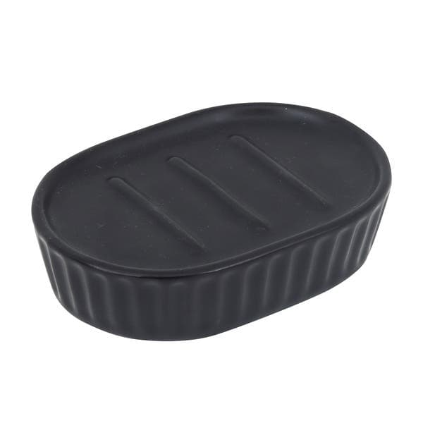 Saboneteira de Bancada para Banheiro Cerâmica Preta Ribbed Oikos