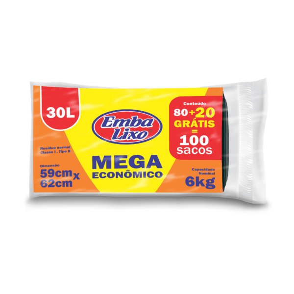 Saco de Lixo 30L Mega Economico 100 Sacos Embalixo