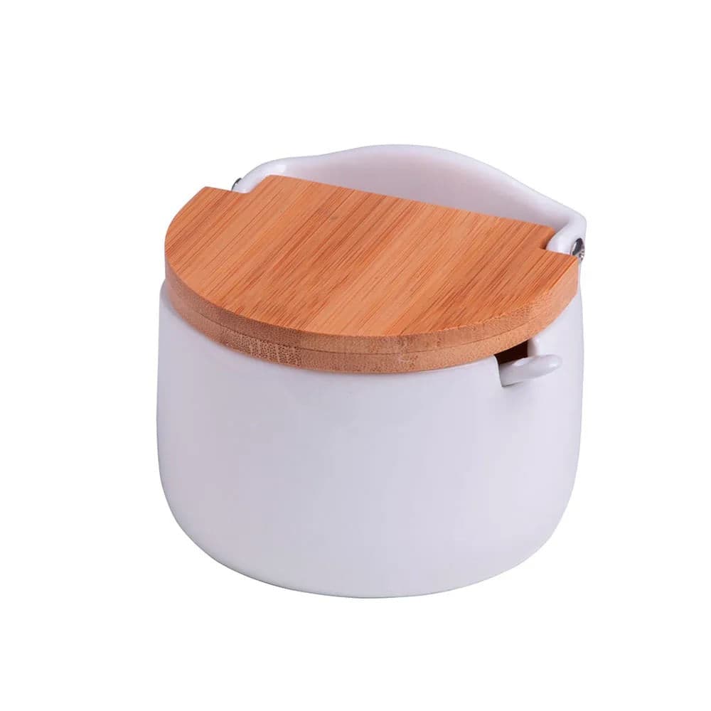 Saleiro de Cerâmica com Tampa De Bambu 10cm - Lyor