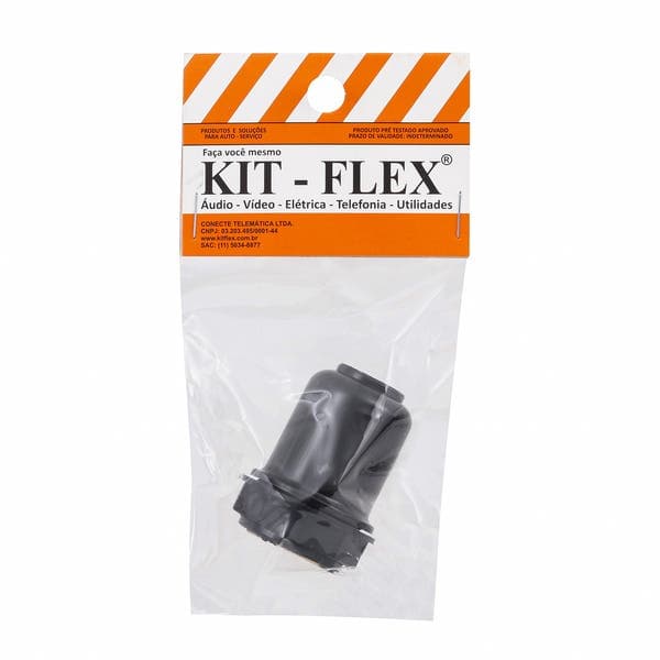 Soquete com Arruela para Coluna de Abajur E27 Preto KitFlex