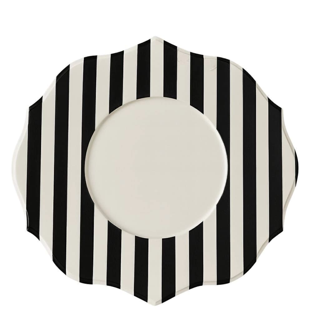 Sousplat de Laca Colonial Listrado Preto e Branco 36cm