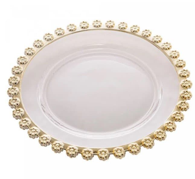 Sousplat em Cristal Daisy com Borda Dourada 32 cm Rojemac