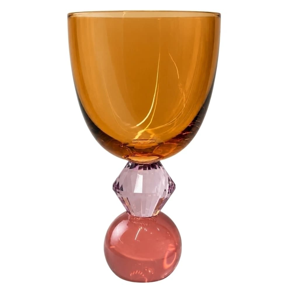 Taça de Vido com Base Diamantada Âmbar e Rose