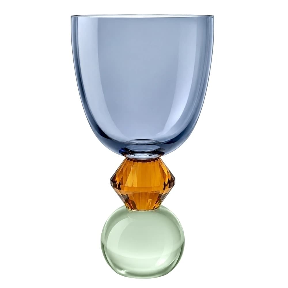 Taça de Vido com Base Diamantada Azul e Verde