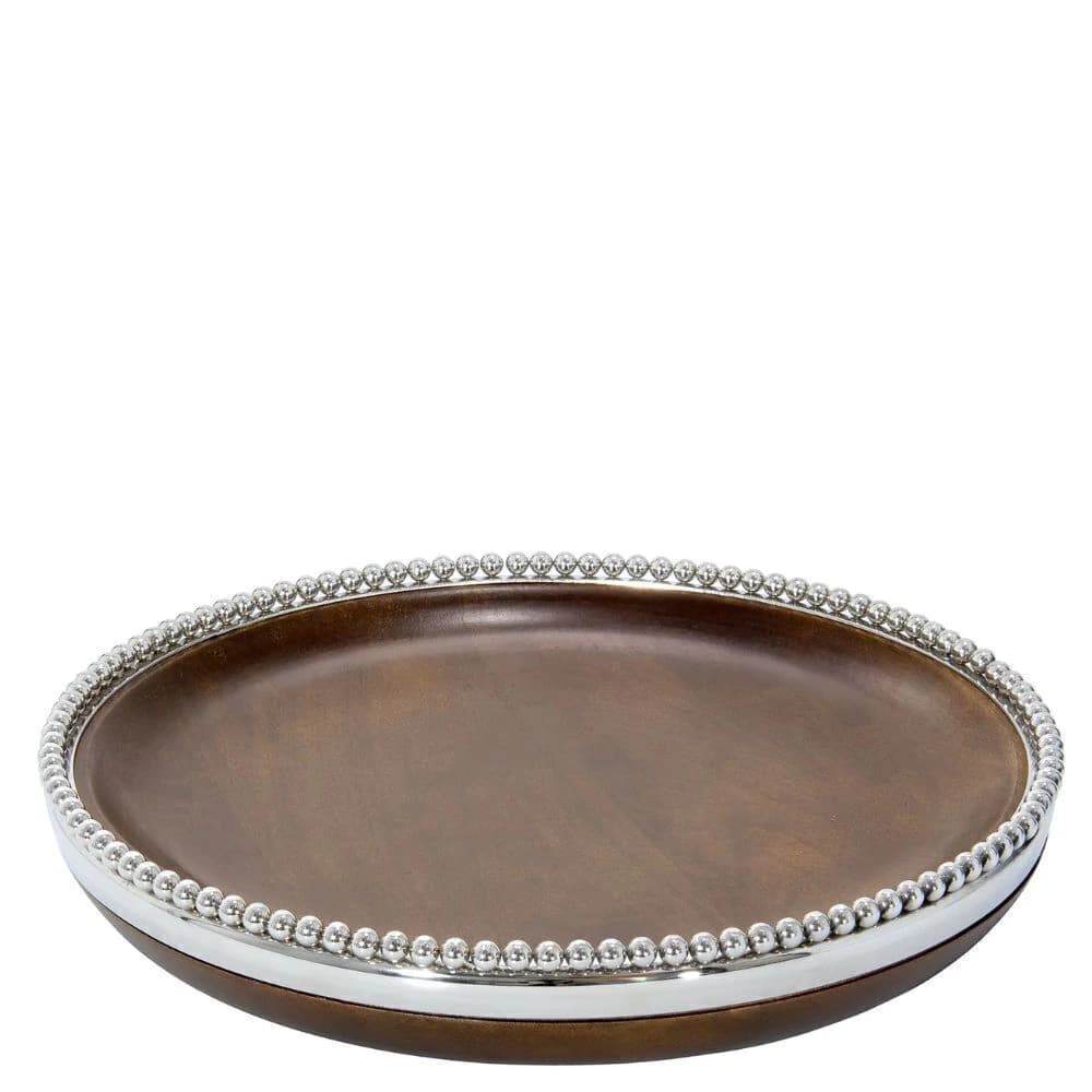 Travessa de Madeira e Aço Inox Beaded 29x4cm