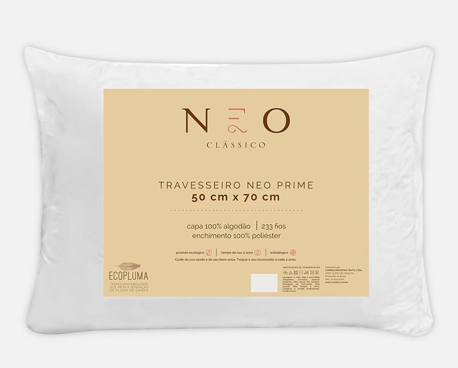 Travesseiro Camesa Neo Prime Ecopluma 0.50x0.70m - Percal 233 Fios