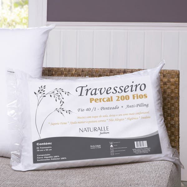 Travesseiro Percal 200 fios Branco 50x70cm Naturalle Fashion