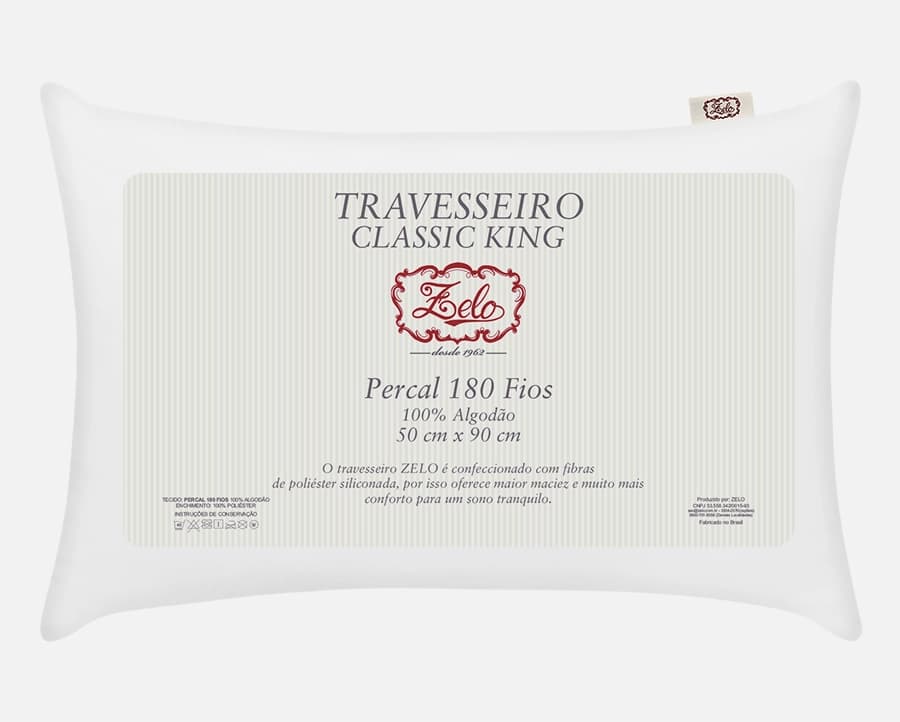 Travesseiro Zelo Classic King 0.50x0.90m - Percal 180 Fios