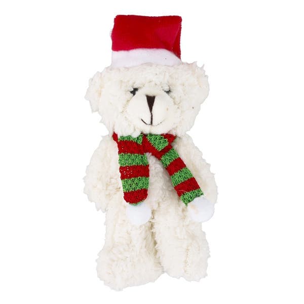 Urso de Pelúcia Branco com Gorro Vermelho 13.5cm