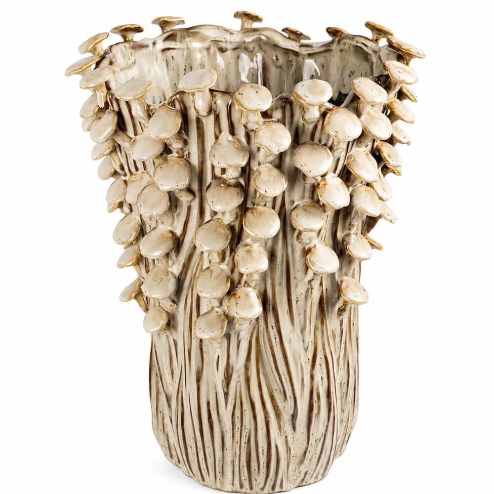 Vaso de Cerâmica Mushrooms Bege 36x27cm