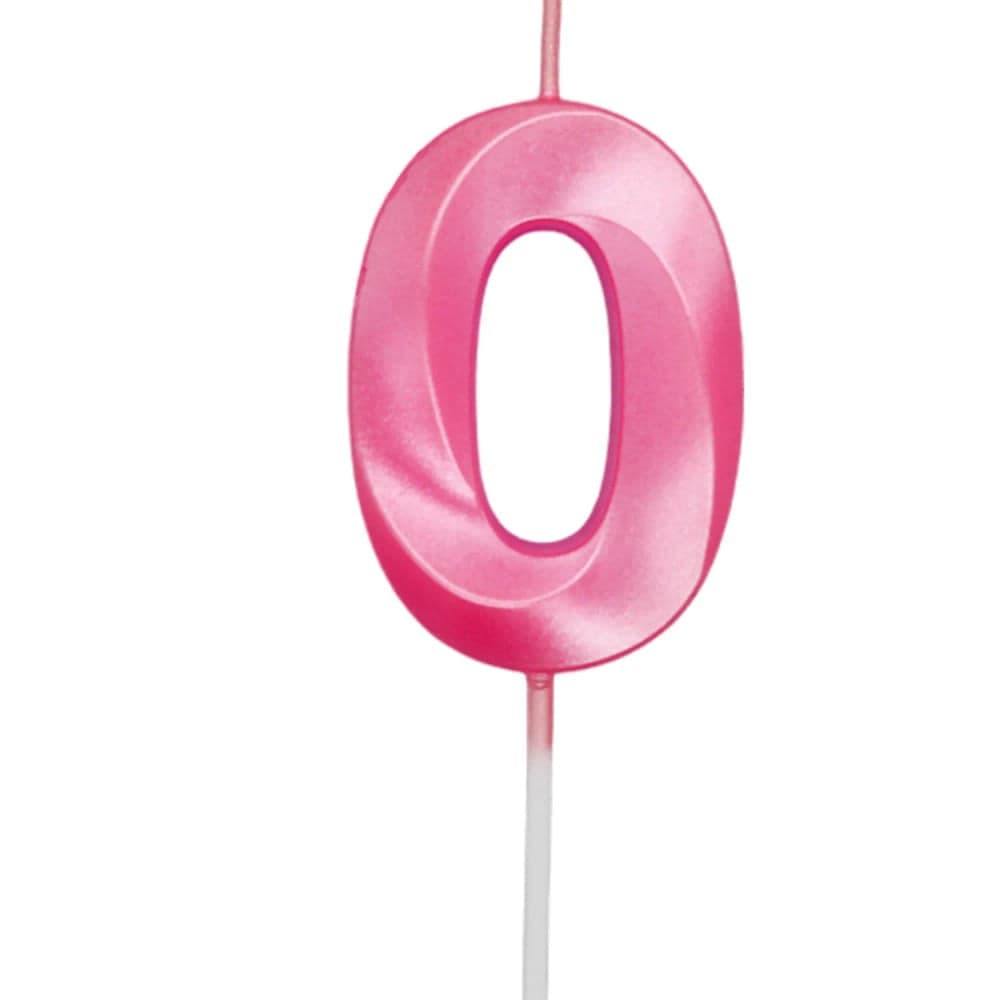 Vela de Aniversário Mini Número 0 Rosa - Silver Plastic