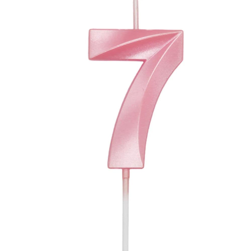 Vela de Aniversário Mini Número 7 Rosa Candy - Silver Plastic