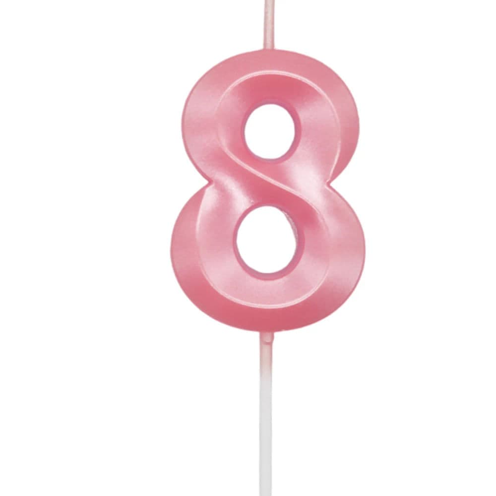 Vela de Aniversário Mini Número 8 Rosa Candy - Silver Plastic