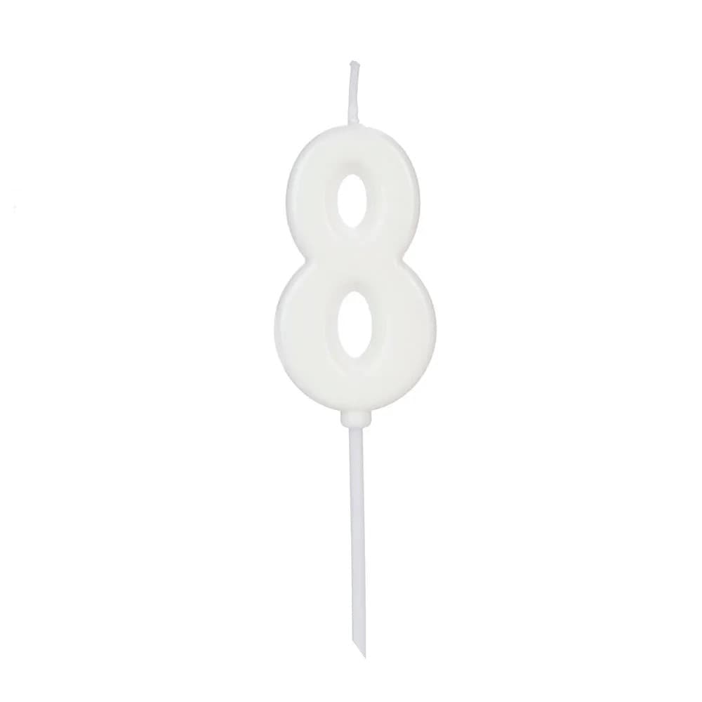 Vela de Aniversário Pick Número 8 Branca - Silver Plastic