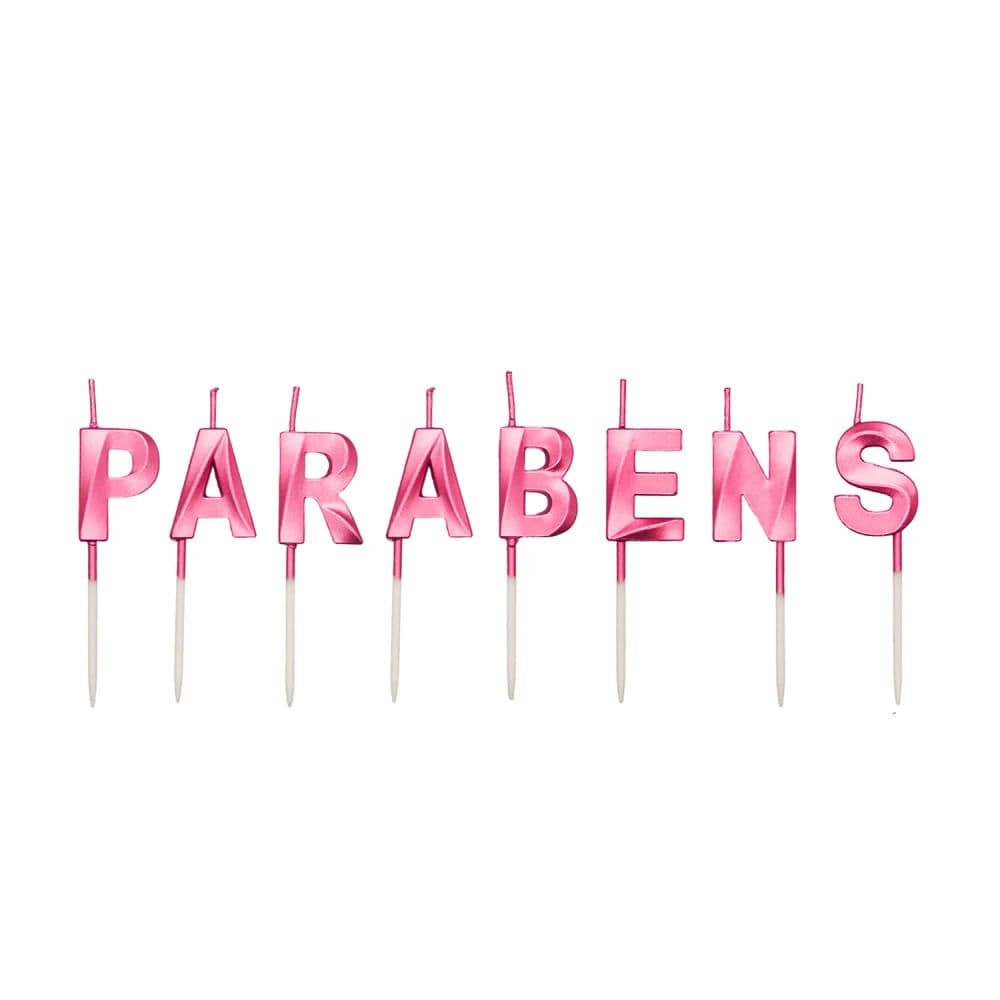 Vela Design Parabéns Rosa - Silver Plastic