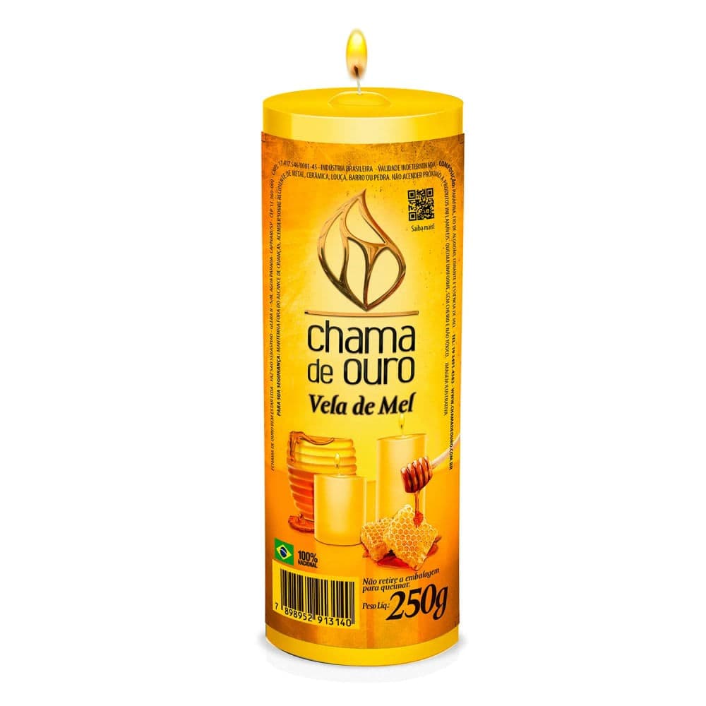 Vela Perfumada Mel 250g Amarela - Chama de Ouro