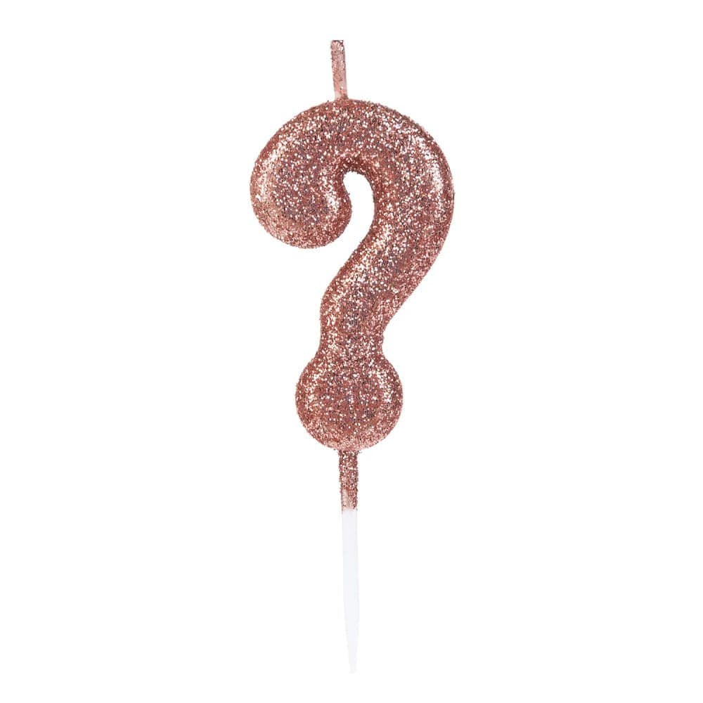 Vela Pick Glitter Interrogação Rose Gold - Silver Plastic