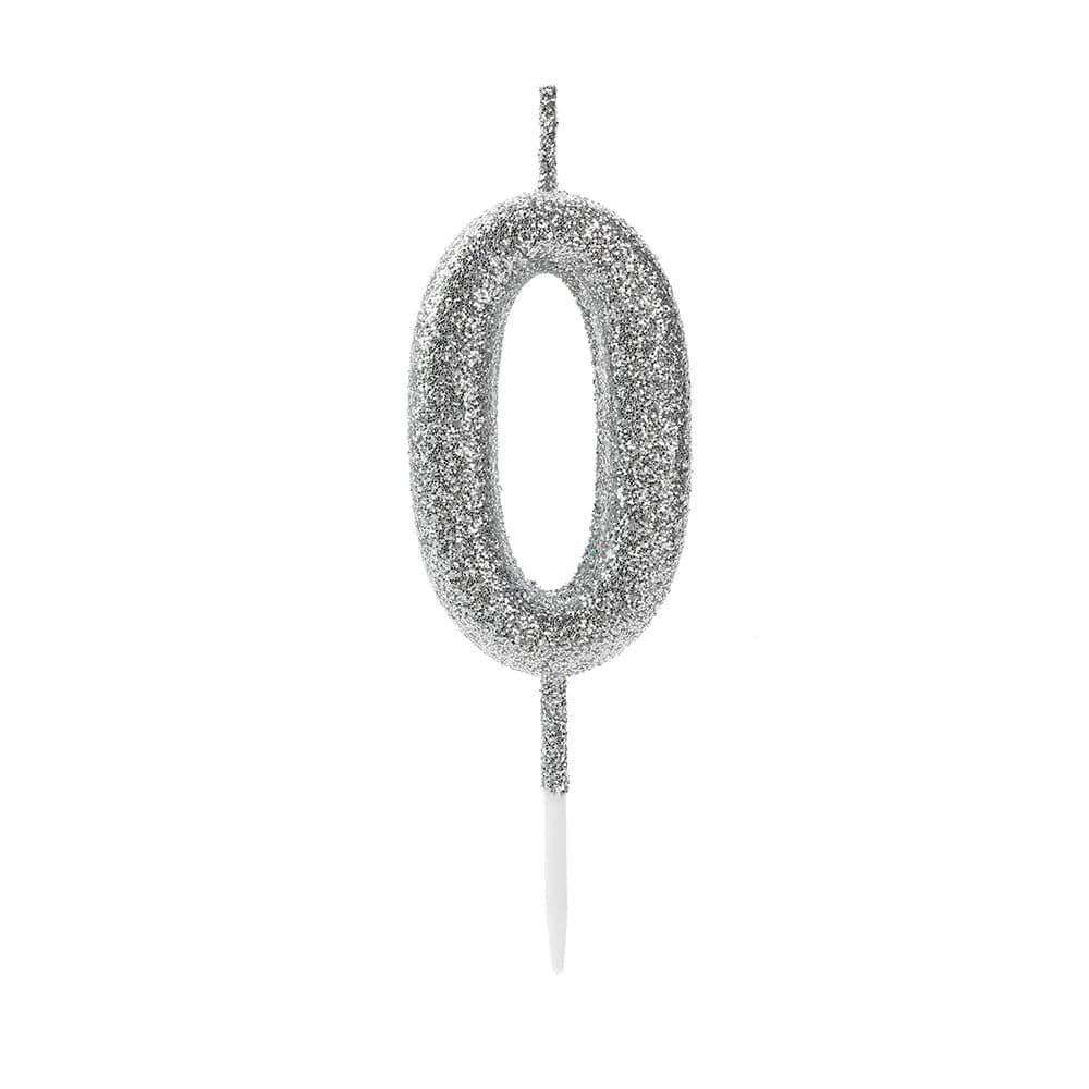 Vela Pick Glitter Número 0 Prateada - Silver Plastic