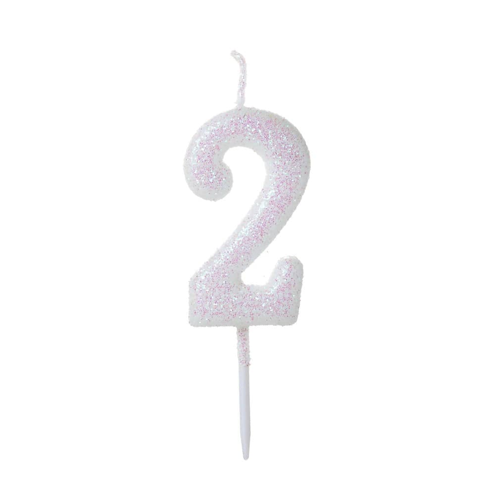 Vela Pick Glitter Número 2 Branca - Silver Plastic