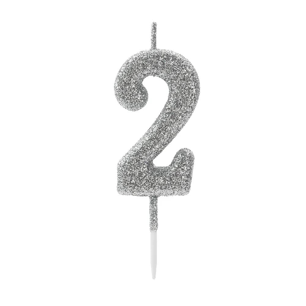 Vela Pick Glitter Número 2 Prateada - Silver Plastic