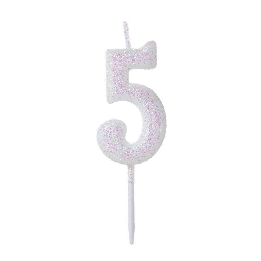 Vela Pick Glitter Número 5 Branca - Silver Plastic