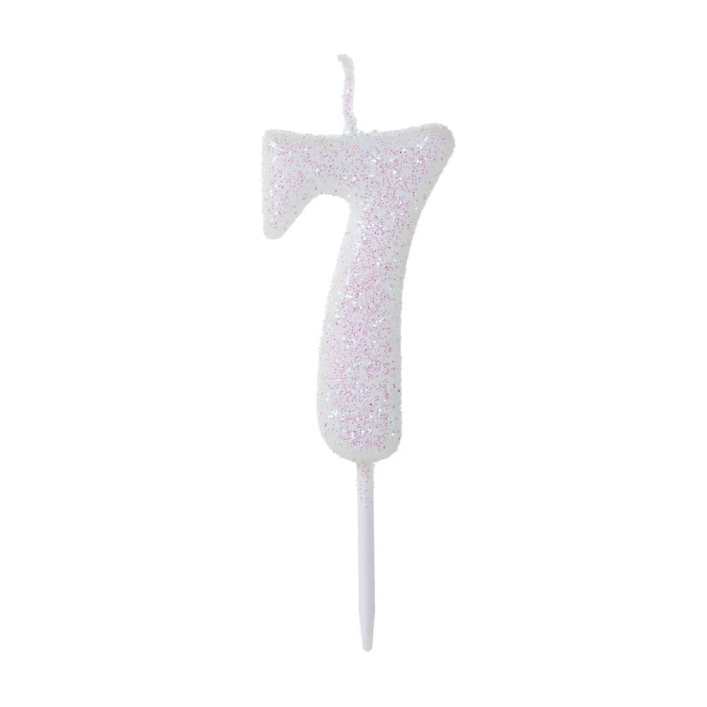 Vela Pick Glitter Número 7 Branca - Silver Plastic