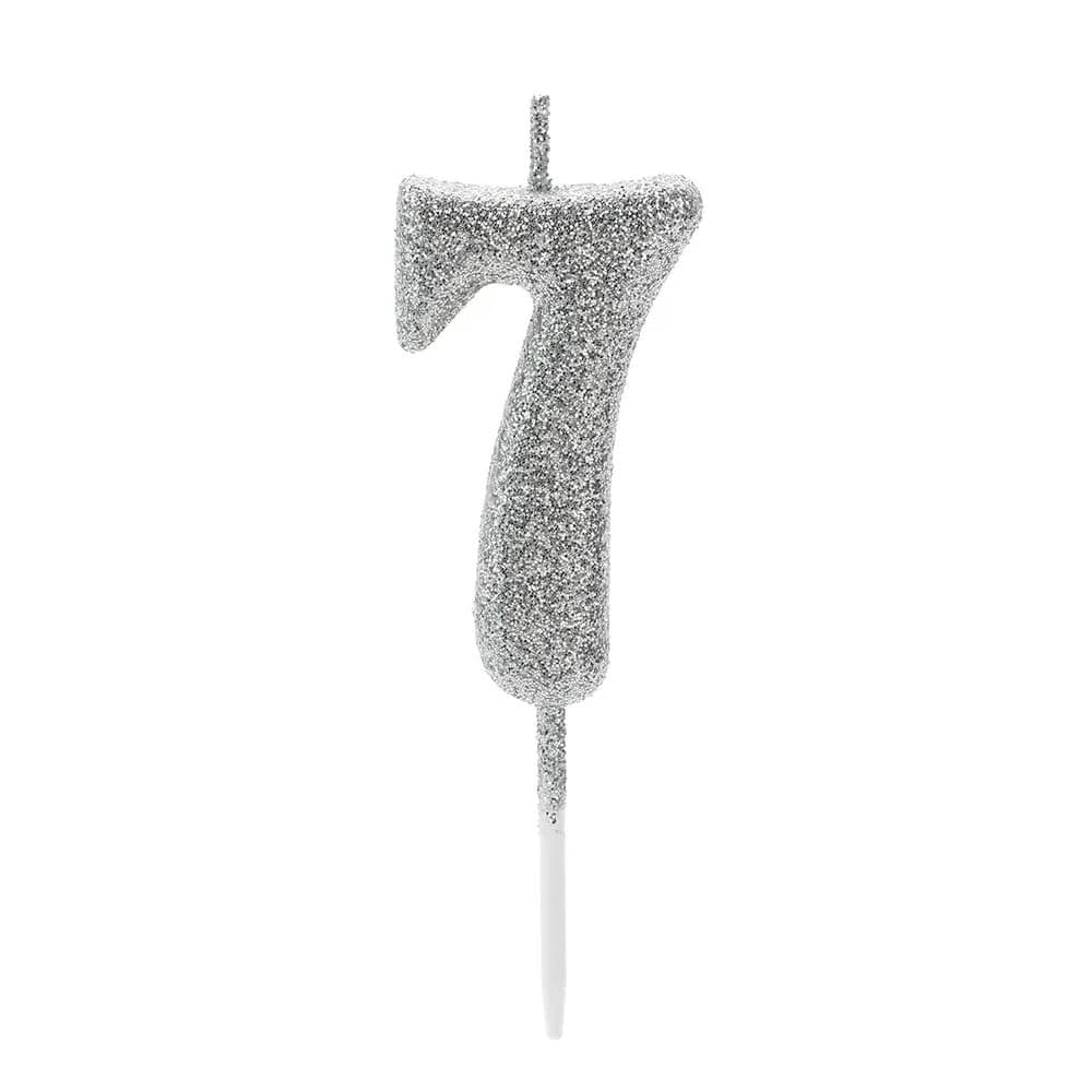 Vela Pick Glitter Número 7 Prateada - Silver Plastic