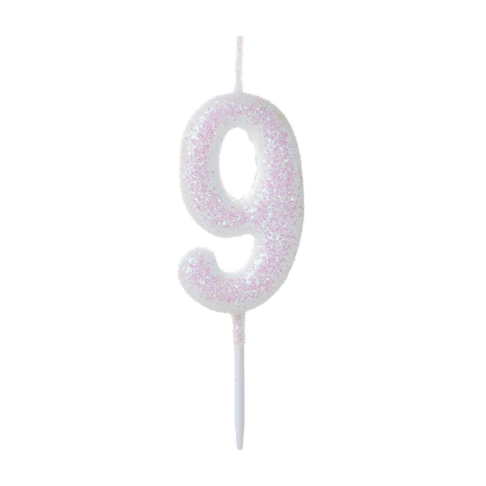 Vela Pick Glitter Número 9 Branca - Silver Plastic