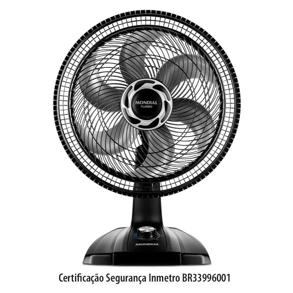 Ventilador de Mesa Turbo Mondial 40cm 6 Pás Preto — Ventilador de Mesa Turbo Mondial 40cm 6 Pás Preto · Ref. 9499