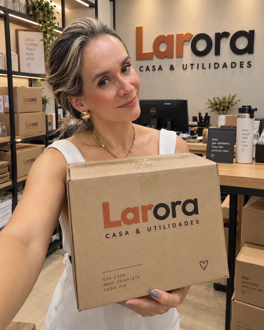 Pedido da Larora embalado e pronto para sair da loja