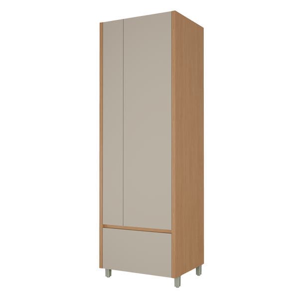 Armário 2 Portas 2 Gavetas 70x228x52cm Madeira Nature e Greige Nesher