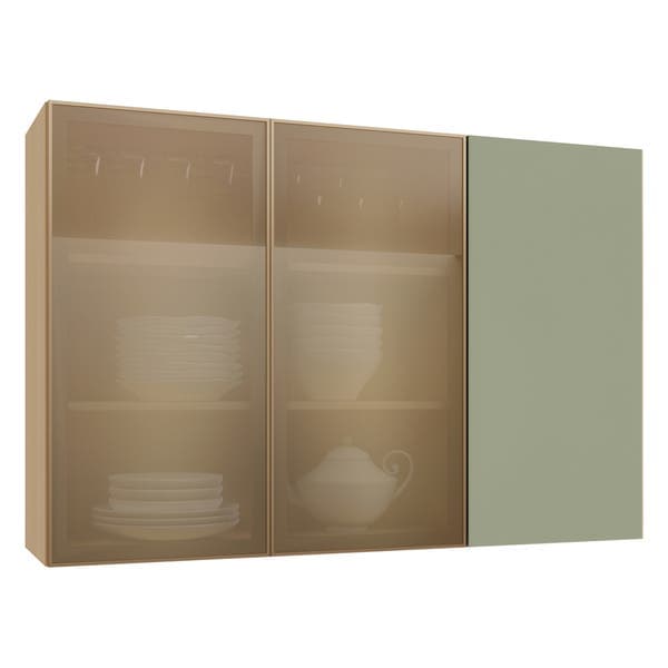 Armário 3 Portas 120x80x32cm Madeira Domus Carvalho UV e Verde Luciane