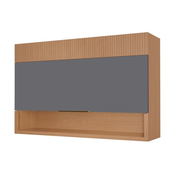 Armário Aéreo 1 Porta 120x78x32cm Madeira Carvalho e Titânio Realeza Nesher