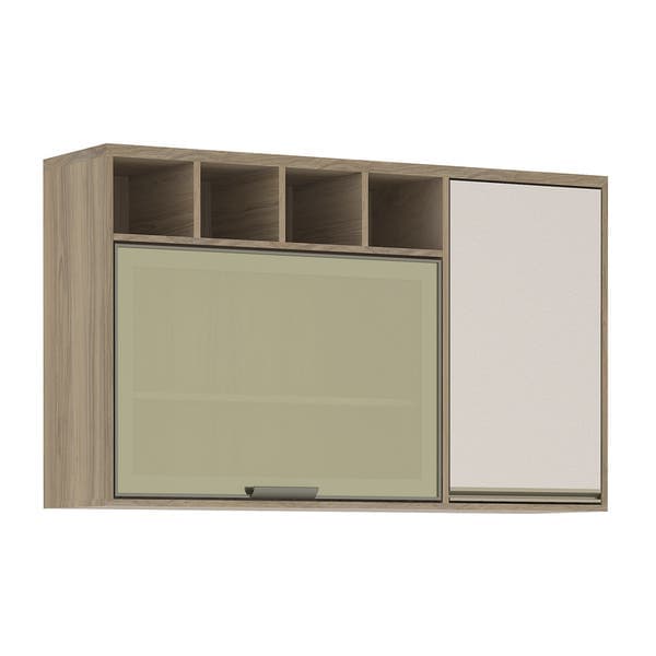 Armário Aéreo 2 Portas de Abrir e Basculante 1,2mx73cmx31,5cm MDP Pérola Reflecta Mel Selfie Luciane