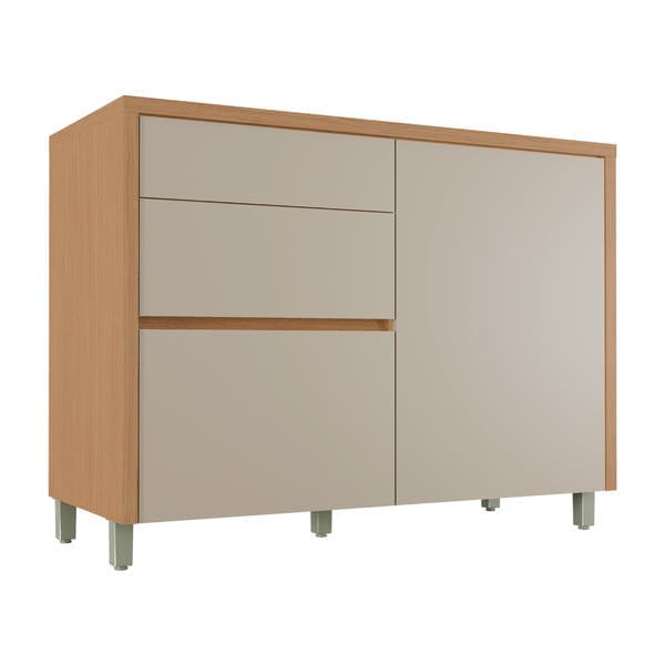 Balcão de Cozinha 100% MDF Carvalho e Greige com 1 Porta e 3 Gavetas 120x91x52cm Condessa Nesher